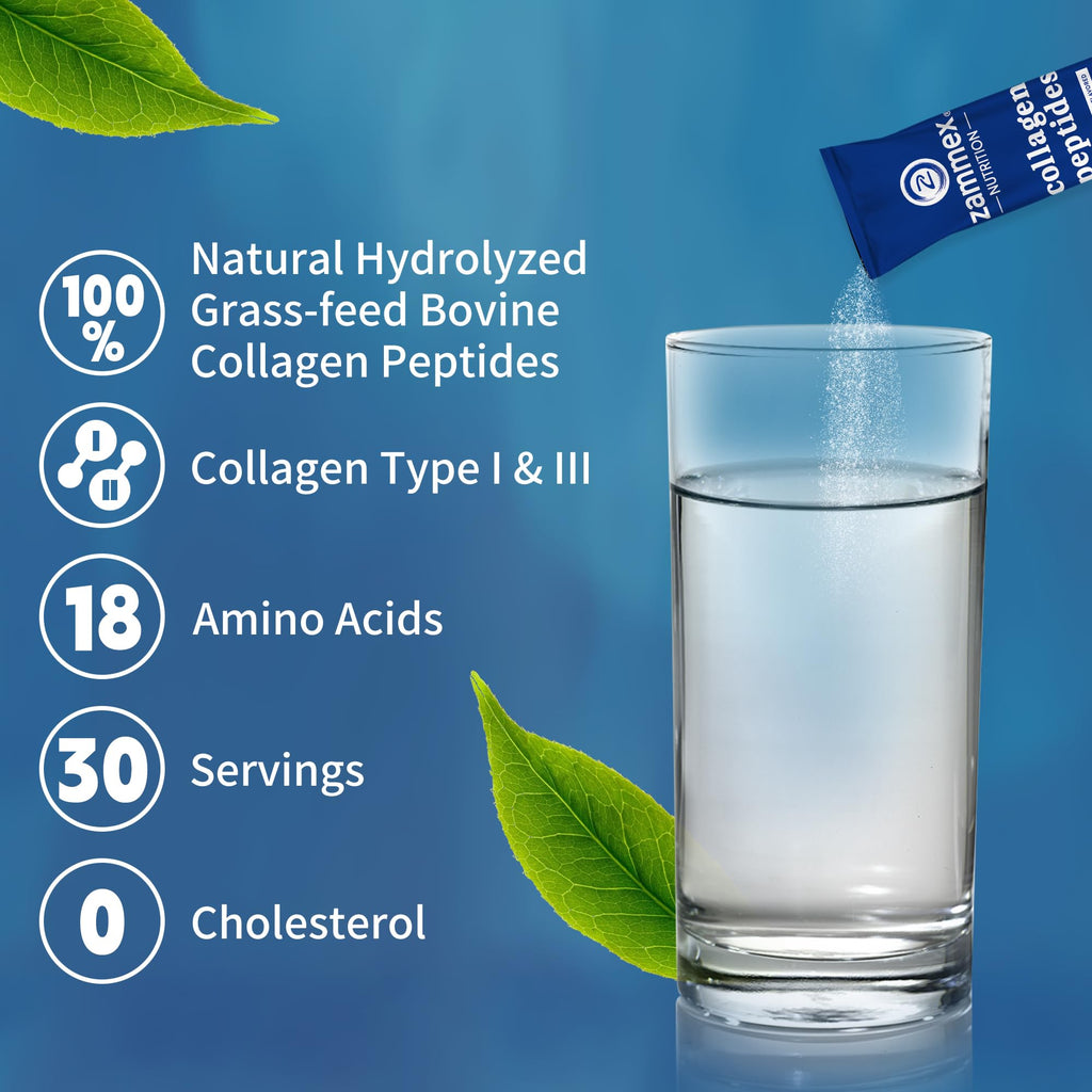 Premium Collagen Peptides Powder, 30 Sticks Travel Packets(Type I, III), Unflavored Collagen Protein Powder to Go, Hydrolyzed Collagen Peptides for Skin Hair Nail Joint, 10g per Serving, Paleo & Keto
