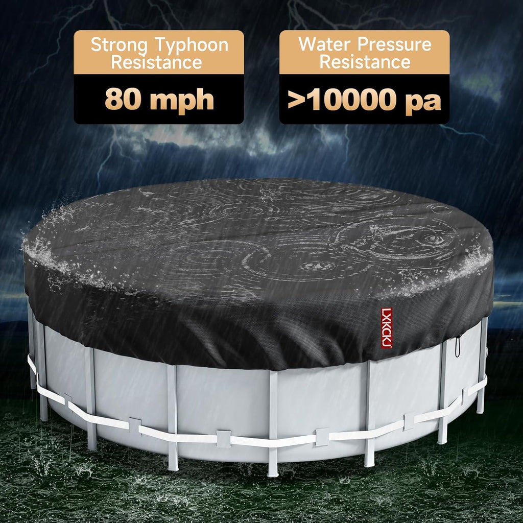 LXKCKJ 15 Ft Round Pool Cover, Solar Pool Covers for Above Ground Pools, Summer Pool Cover Protector with Cover Accessories, PE Tarp Ideal for Waterproof and Dustproof (Black)