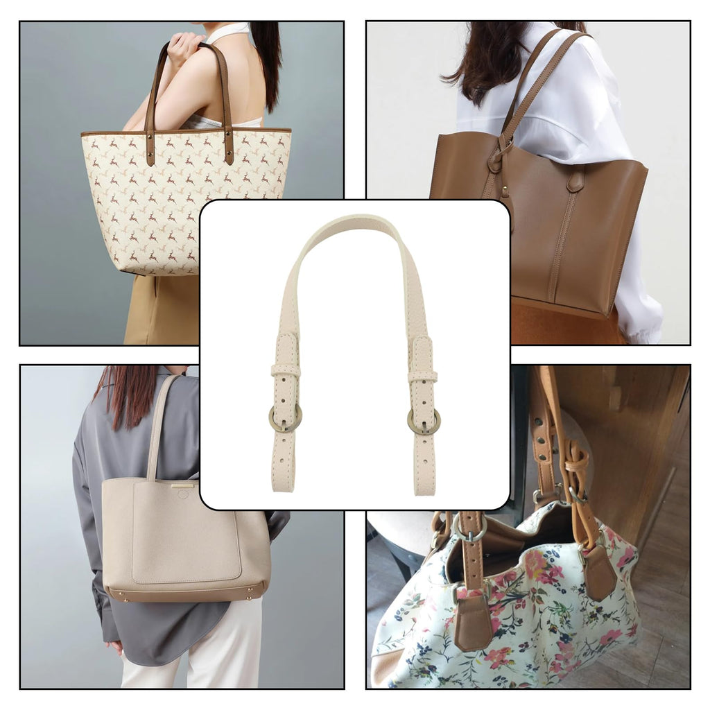 Semetall 2pcs Adjustable Handbag Straps - PU Leather Replacement Shoulder Strap Set for Purses, Totes, Bags (Beige)