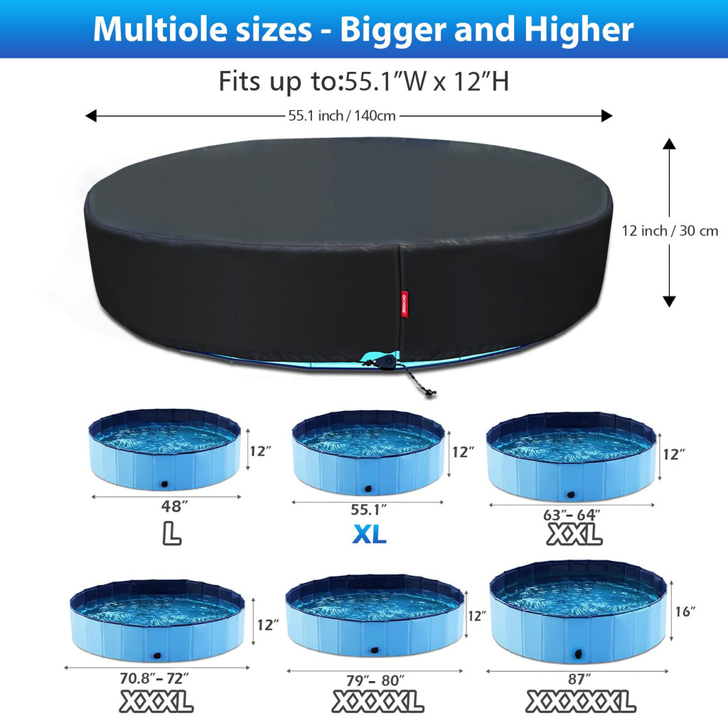 QH.HOME 55.1 inch Kiddie Pool Cover Round, Collapsible Dog Pool Cover with Super Windproof Ratchet Design, Odorless Waterproof Fabric Material and - Only Cover