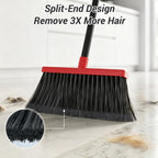 Zeawec Broom with Dustpan Combo Set, Long Handle Upright Standing Self-Cleaning Broom and Dustpan Set for Pet Hair & Dust Cleanup, Indoor Outdoor Use for Home, Kitchen, Office, Red & Gray