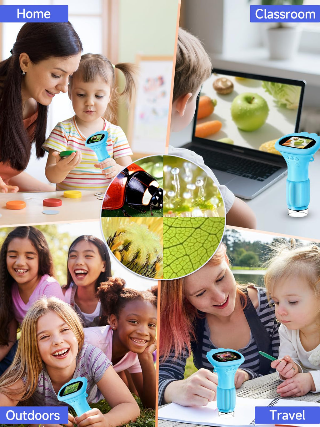 Acoath Microscope for Kids, 1000X Handheld Digital Miniscope with 2.0" Screen, Portable Pocket Microscope Education Toys Gifts for Age 3 4 5 6 7 8 9 10 Girls Boys