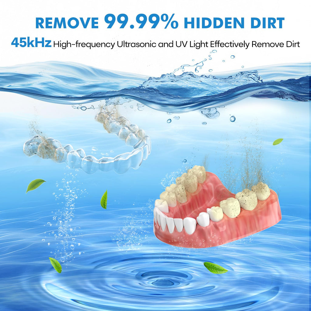 Upgraded Ultrasonic Retainer Cleaner Machine, 45kHz Ultrasonic Dentures Cleaner for Night Guards, Braces, Aligner, Toothbrush, Jewelry and More, 200ML Capacity, Black1