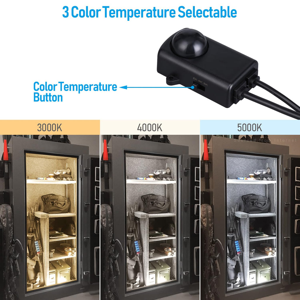 TORCHSTAR LED Safe Lighting Kit 3CCT, (6) 12 Inch Linkable Light Bars, Motion Sensor, 3000K/4000K/5000K Selectable, 900LM Safe Light Kit for Gun Safe Under Cabinet Locker Closet, UL Power Adapter