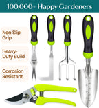 Heavy Duty Gardening Tools - Gardening Gifts for Women, Men, Mom, Dad - Durable, Ergonomic Garden Tools Set (Green)
