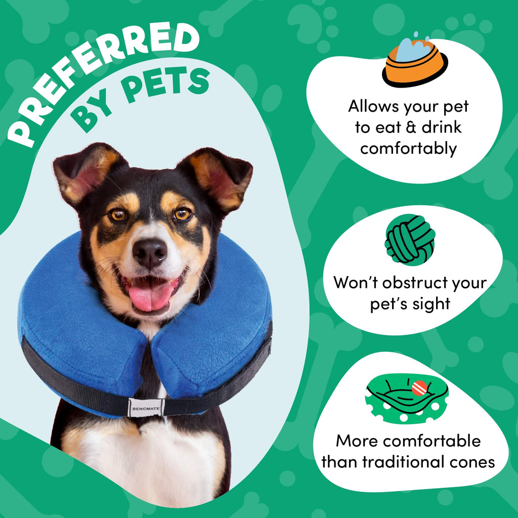 BENCMATE Inflatable Dog Cone Collar Alternative After Surgery Large, Blue