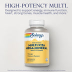 SOLARAY Multi-Vita Mega-Mineral Multivitamin for Women and Men with Vitamin D, Vitamin C, Magnesium, Zinc and More - Energy and Immune System Support - 60-Day Guarantee - 30 Servings, 120 Capsules