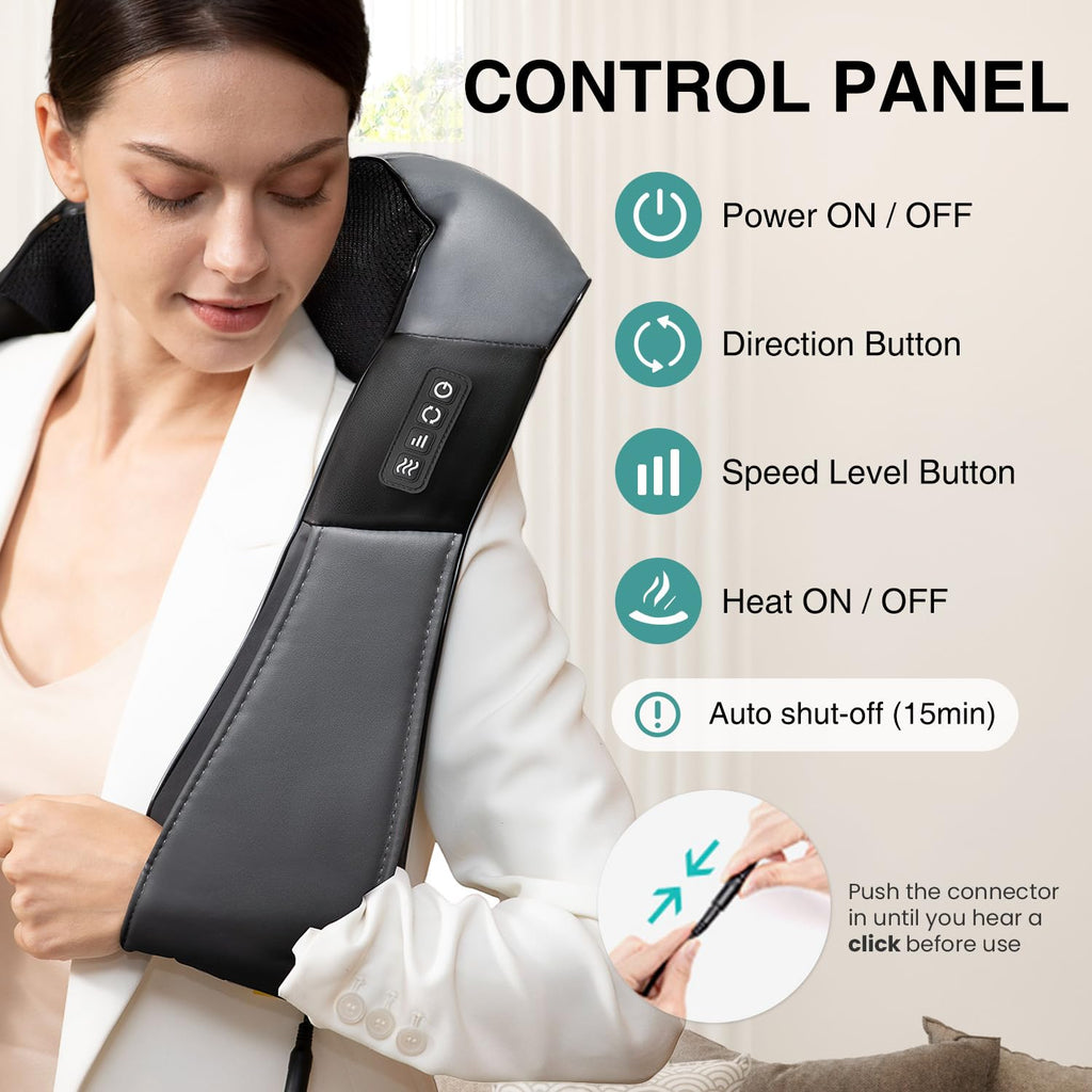Nekteck Shiatsu Neck Massager with Heat for Pain Relief Deep Tissue, 2026 Upgraded 3D Back Shoulder Kneading Massage Pillow, Body Muscle Relaxation Tool Gifts for Him Her Mom Dad, Gray (NOT Cordless)