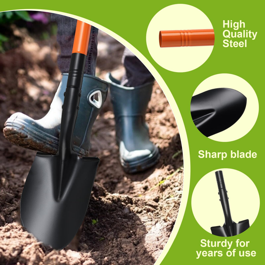Small Shovel 43.3Inch Durable Metal Shovel for Digging Small Spade Shovel Garden Shovel for Gardening Digging Camping Farming and Outdoors, Orange