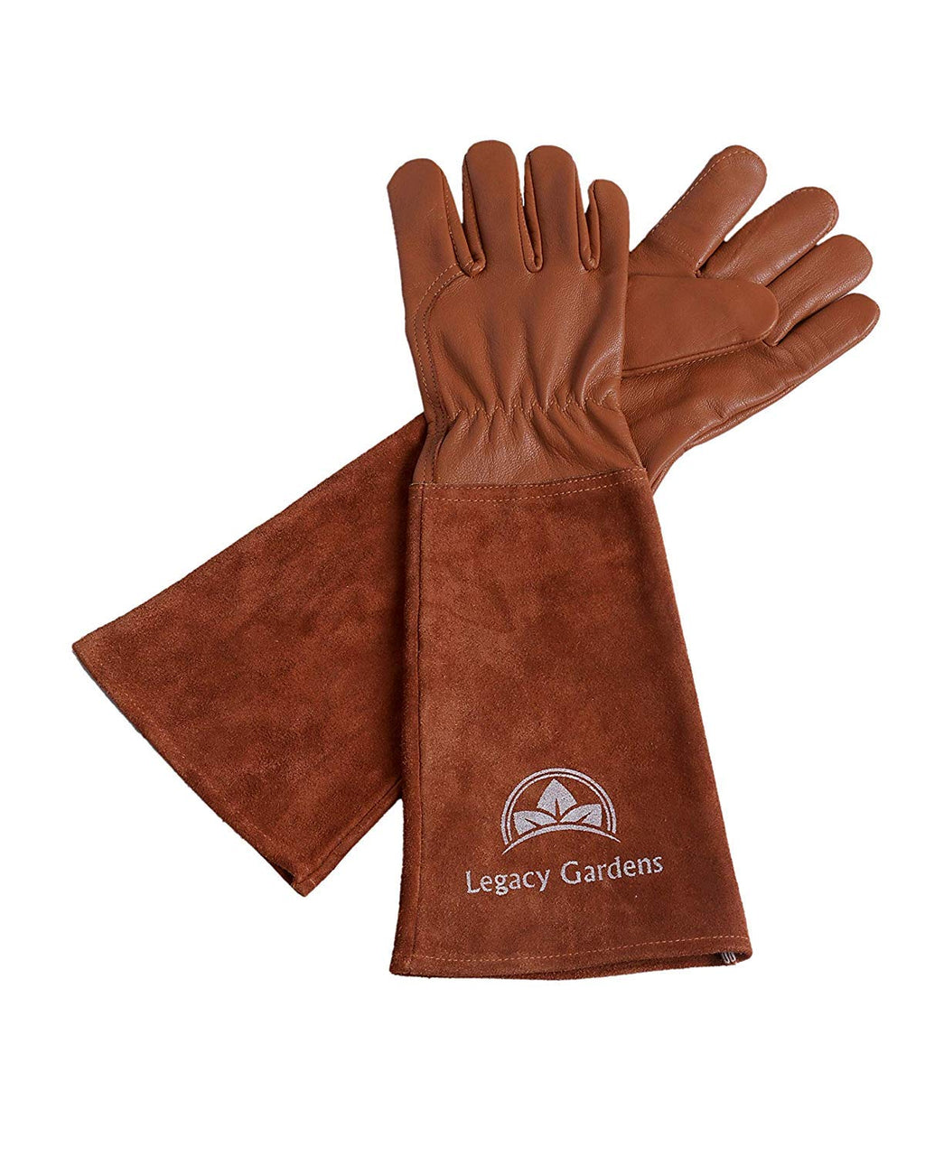 Leather Gardening Gloves for Women & Men, Long Garden Gloves, Cowhide Gauntlet Rose Pruning Thorn Resistant, Forearm Protection, Medium, Brown