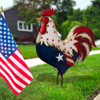 12 Inch American Flag Metal Rooster Yard Decor Outdoor 4th of July Decorations 2D Iron Patriotic Chicken Garden Statues Red White and Blue Art Yard Sign for USA 250th Anniversary Independence Day