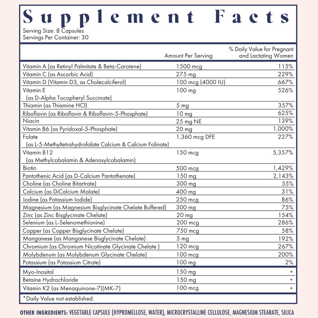 FullWell Prenatal Vitamins | Choline, folate, Vitamin D for fetal Growth, Brain Development | 26+ Vital Nutrients | Dietitian-Formulated, OBGYN Recommended, Non-GMO, 3rd Party Tested, 30 Servings