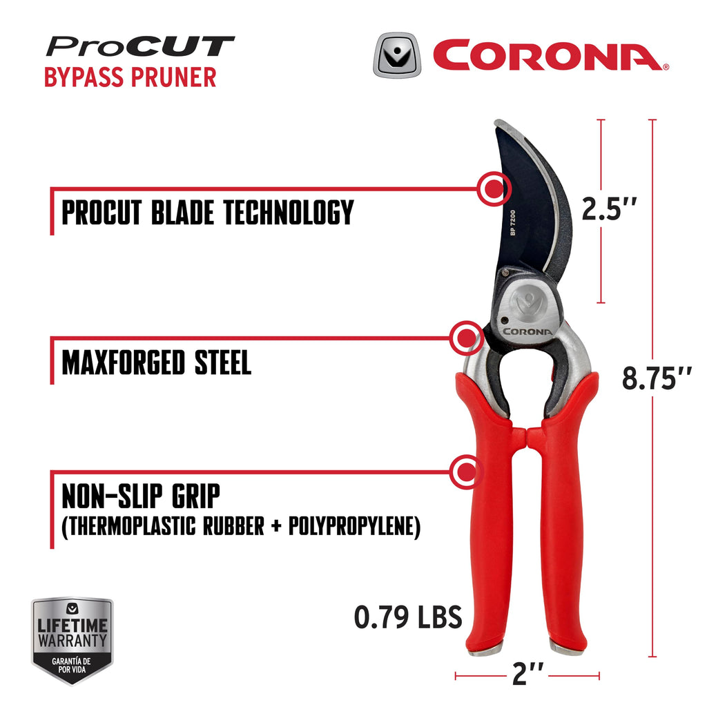 Corona BP 7200 Forged Pro Cut Bypass Hand Pruner, 1-Inch, Red