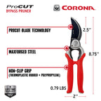 Corona BP 7200 Forged Pro Cut Bypass Hand Pruner, 1-Inch, Red