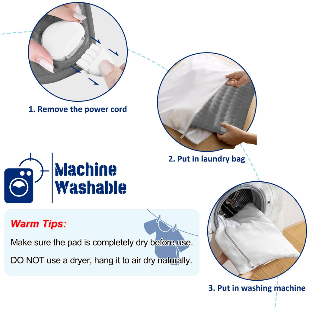 24"X20" Electric Heating pad with 6 Heat Settings, Auto Shut Off, Dark Gray Dry Electric Heating for Back Neck Knee Arms Legs Shoulder Heat Pads for Christmas Birthday Father's Day Mother's Day
