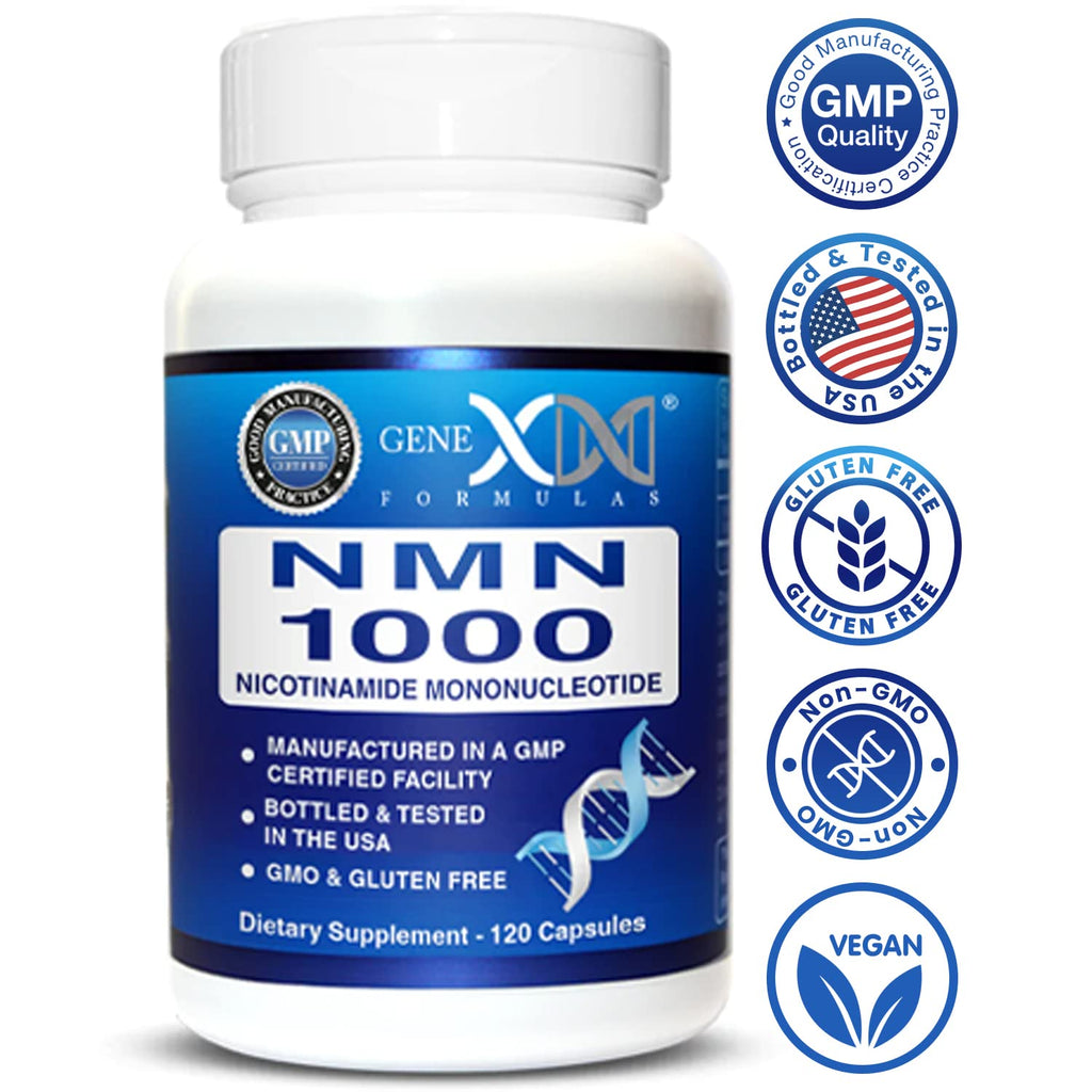 Genex Formulas NMN 1000mg - 99% Pure Shelf Stabilized Supplement Capsules for Increased NAD Levels & Healthy Aging, GMP Certified, 1000mg per Serving, 120 Capsules