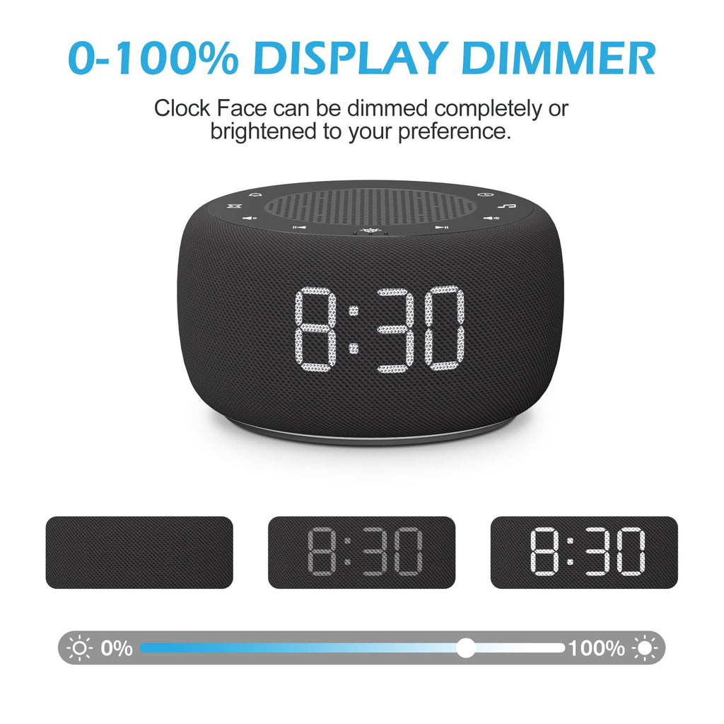 Buffbee Sound Machine & Alarm Clock 2-in-1, 0-100% Clock Face Brightness, Bottom Colored Light, Sleep Timer, Precise 30-Level Volume Control White Noise Machine - Twilight