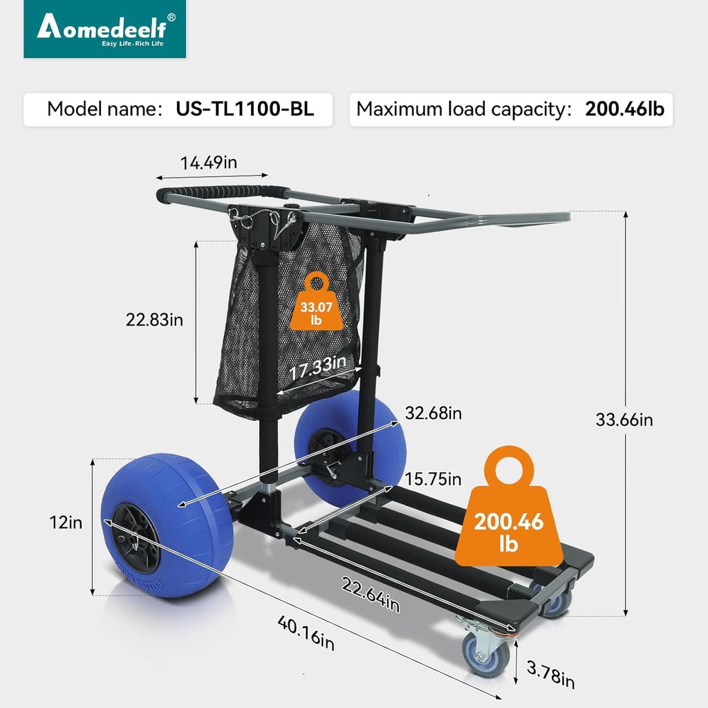 Aomedeelf Beach Cart with Balloon Wheels for Sand, Maximum Capacity 220 lbs