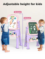 YOHOOLYO Kids Easel Standing Art Easel for Kids, Double Sided Children Pink Purple Easel Magnetic Chalkboard Whiteboard Dry Eraser Board Great Gift for Girls