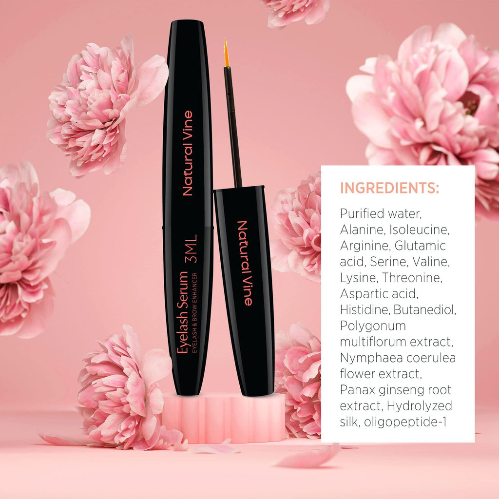 Natural Vine Eyelash Growth Serum: Lash Enhancing Serum with Advanced Formula to Boost Longer Fuller and Thicker Looking Lashes - Vegan & Cruelty-Free for Sensitive Eyes 3mL 3 Months Supply