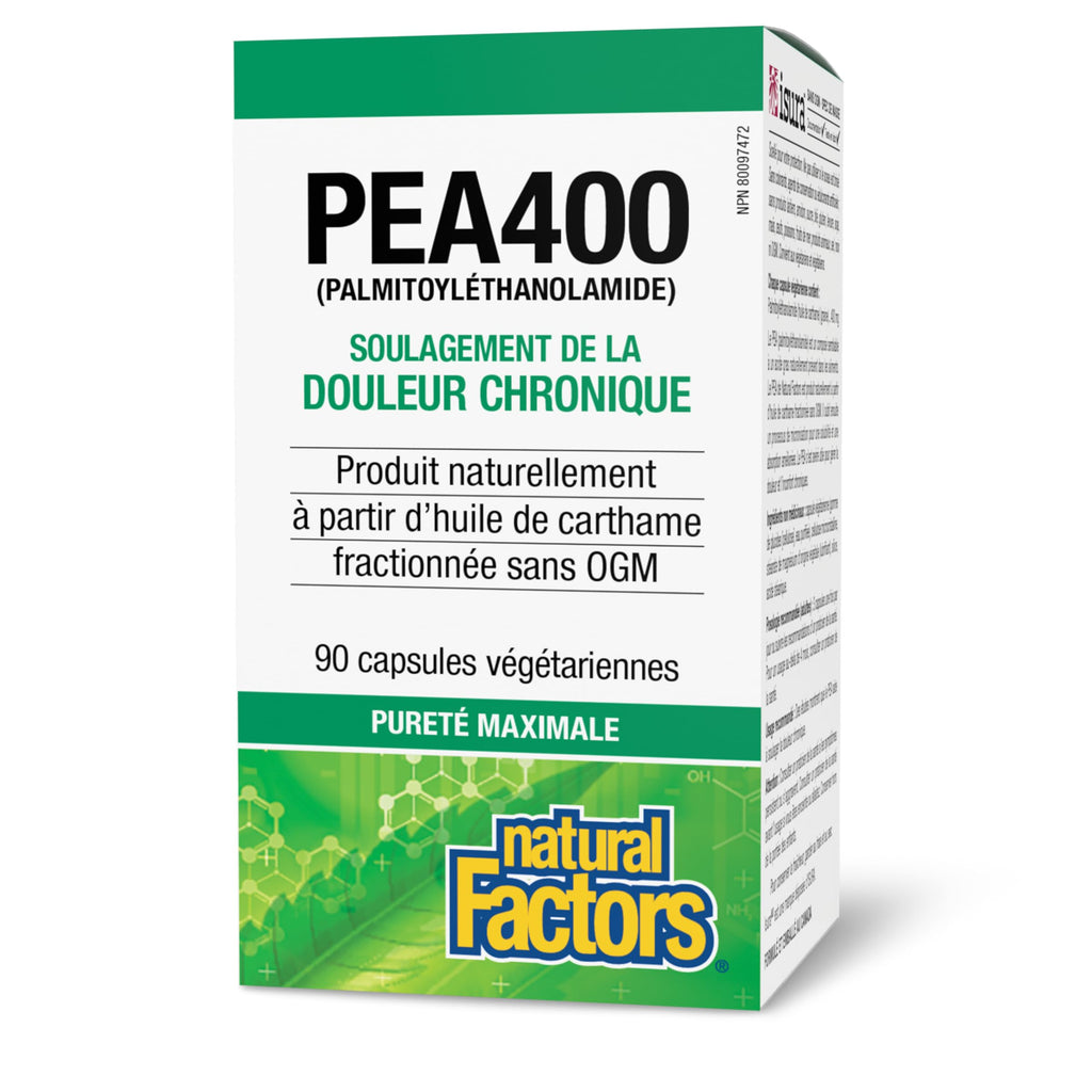 Natural Factors PEA400 - Pure Palmitoylethanolamide for Relief - Supports Nervous System & Occasional Discomfort - Non-GMO - 90 Capsules (90 Servings)