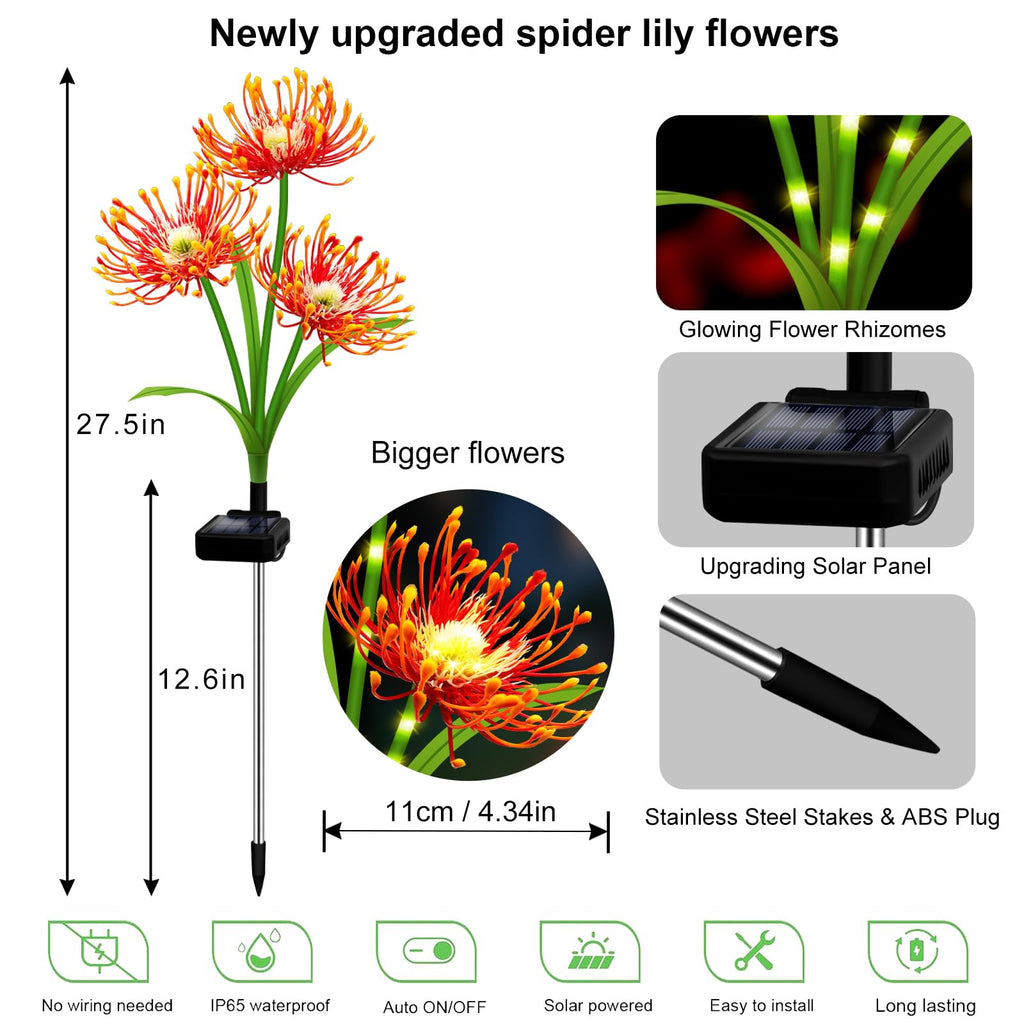 Solar Garden Flower Lights Outdoor,8 Pack Orange Spider Lily Lights with Glowing Stems,Waterproof Fall Decor Solar Yard Decor for Patio Lawn Pathway,Thanksgiving Garden Gifts for Women Mom Grandma