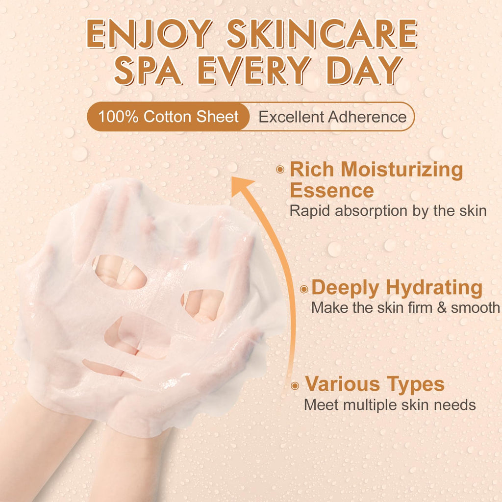 KONEUK 60 Pack Collagen Essence Face Masks Skincare for Women, Hydrating Sheet Face Masks Suitable for Dry and Sensitive Skin, Bulk Facial Masks for Women Skin Care, Face Mask Gifts Set for Spa Party