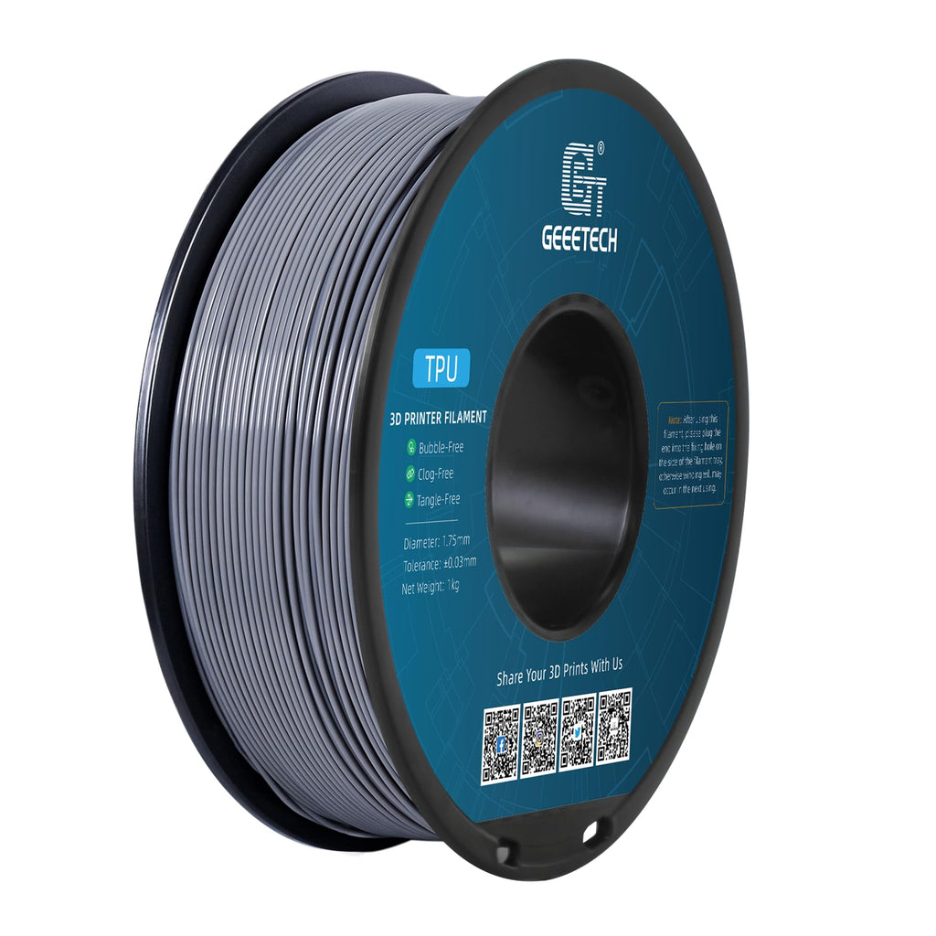 Geeetech TPU Filament 1.75mm, Shore 95A Flexible 3D Printer Filament with High Elasticity, 1KG (2.2lbs) Spool, Dimensional Accuracy ±0.03mm, Fits Most FDM Printers (Clear Silver)