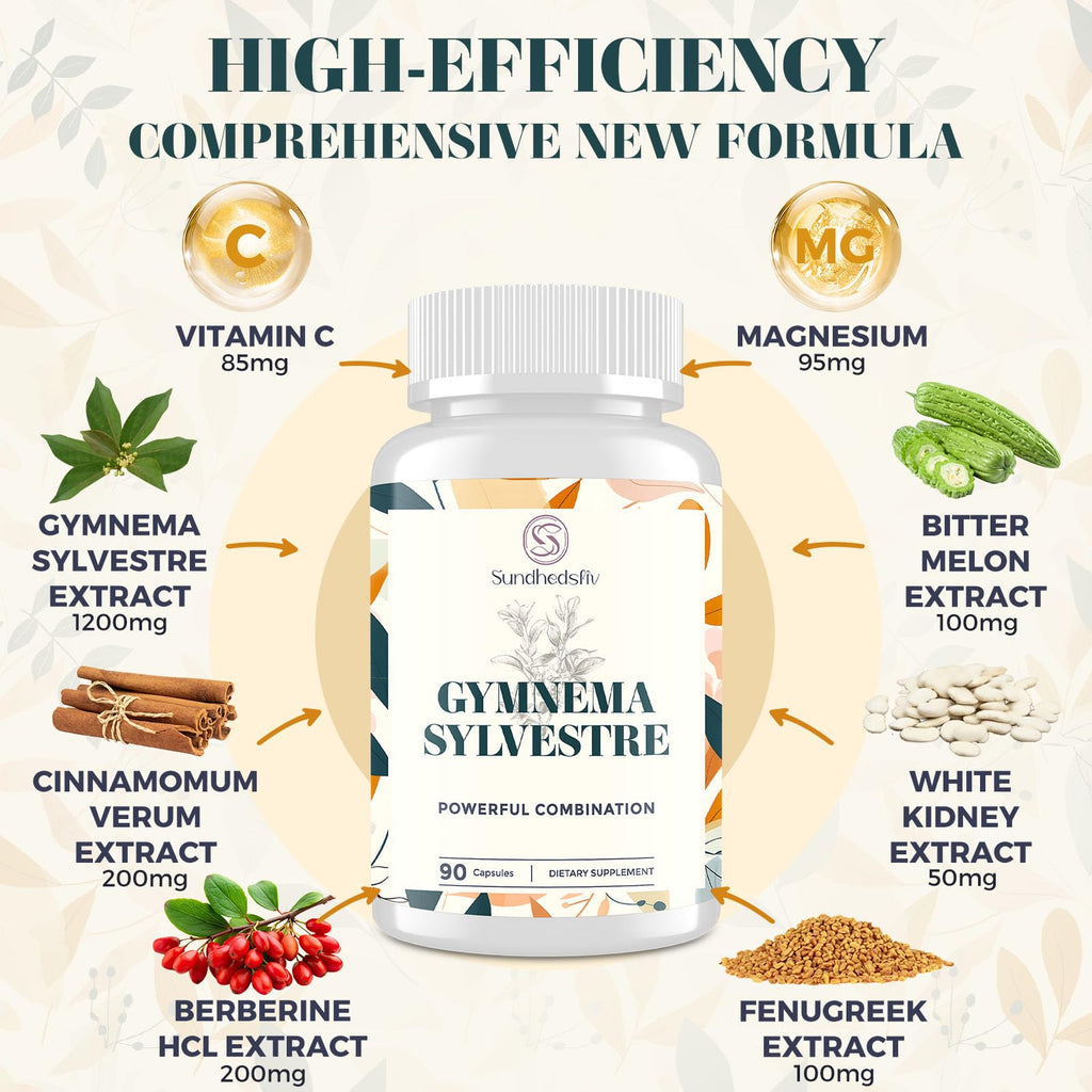 Sundhedsliv 16 in 1 Blxxd Sugr Effective Gymnema Sylvestre Supplement 2100MG | with Berberine, Cinnamon, Bitter Melon | Vitamins, Magnesium & Chromium | 90 Vegan Capsules