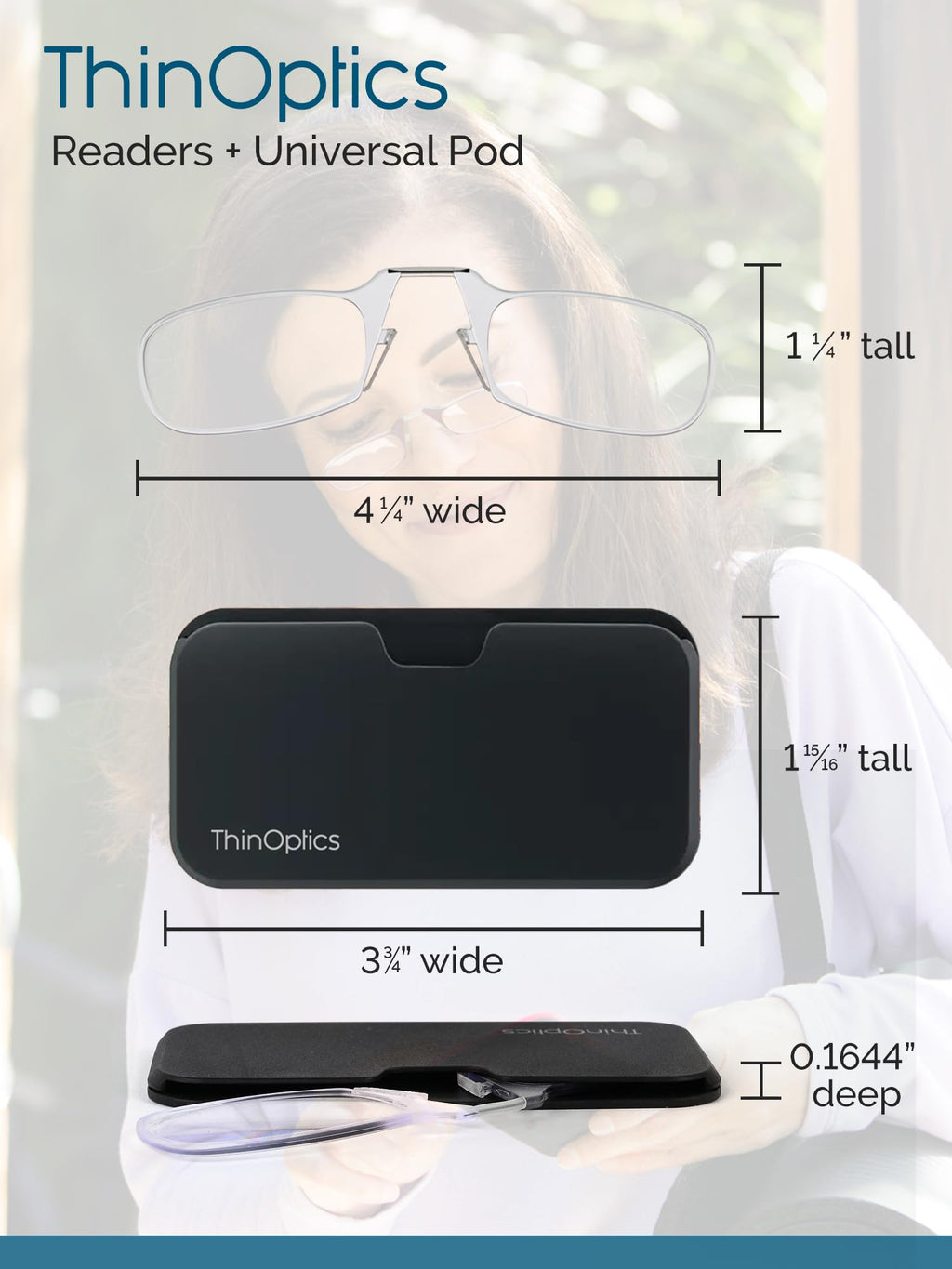 ThinOptics unisex-adult Reading Glasses + Black Universal Pod Case | Black Frames, 2.00 Strength Readers Black Frames / Black Case, 44 mm