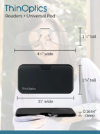 ThinOptics unisex-adult Reading Glasses + Black Universal Pod Case | Black Frames, 2.00 Strength Readers Black Frames / Black Case, 44 mm