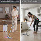 HoMettler Mop and Bucket Set, 3-Tank Flat Mop and Bucket System for Separate Dirty & Clean Water, 65" Mops for Floor Cleaning with 6 Washable Pads, Safe for Hardwood, Vinyl, Tile, Baseboards, Walls