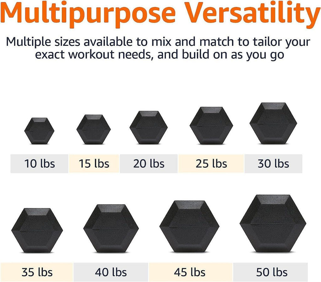 Amazon Basics Rubber Hex Dumbbell Hand Weight with Comfortable Grip for Home and Gym, 15 Pounds, Single