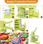 Button Maker Machine Pin Maker 1''+1.25''+2.25'' Button Making Supplies, DIY 300 Pinback Button/10 Keychain Badge/10 Bottle Opener Button/10 Flat Badge for Christmas Party (Green, 1''+1.25''+2.25'')