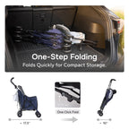 TerraPede Lightweight 10 lbs Foldable Pet Stroller for Small Dogs & Cats, Easy-Fold Compact, with Adjustable Sun Canopy, Cup Holder, Breathable Mesh, Pad & Storage Bag, Holds 33 lbs, Blue Gray