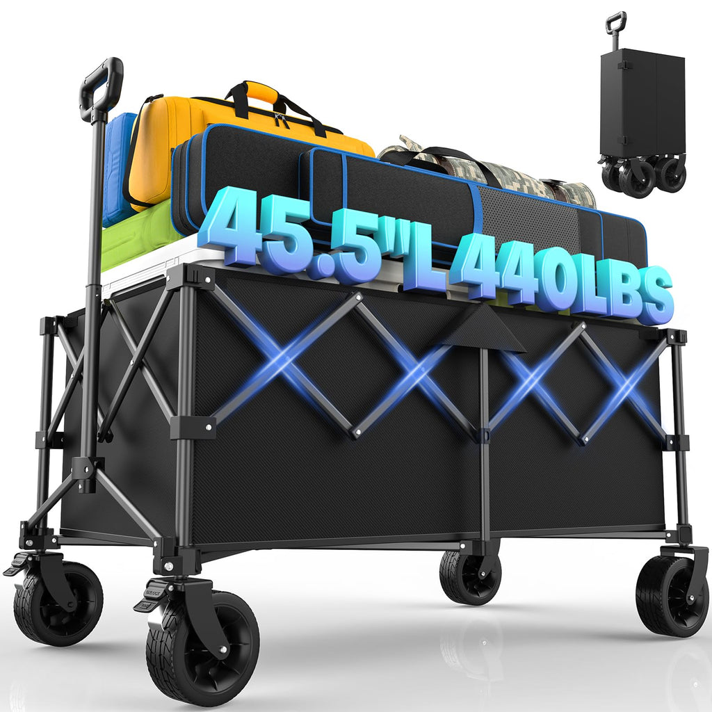 45.5" L Kitsure Collapsible Wagon with Wheels, 440LBS Heavy Duty Cart