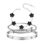 Jade cabbage Gold Bracelets for Women 18K Gold Plated Love Friendship Bracelet With Cubic Zirconia Cuff Bangle Jewelry Set Witness the Gift of Love (Silver 3pcs-B Medium 6.5")