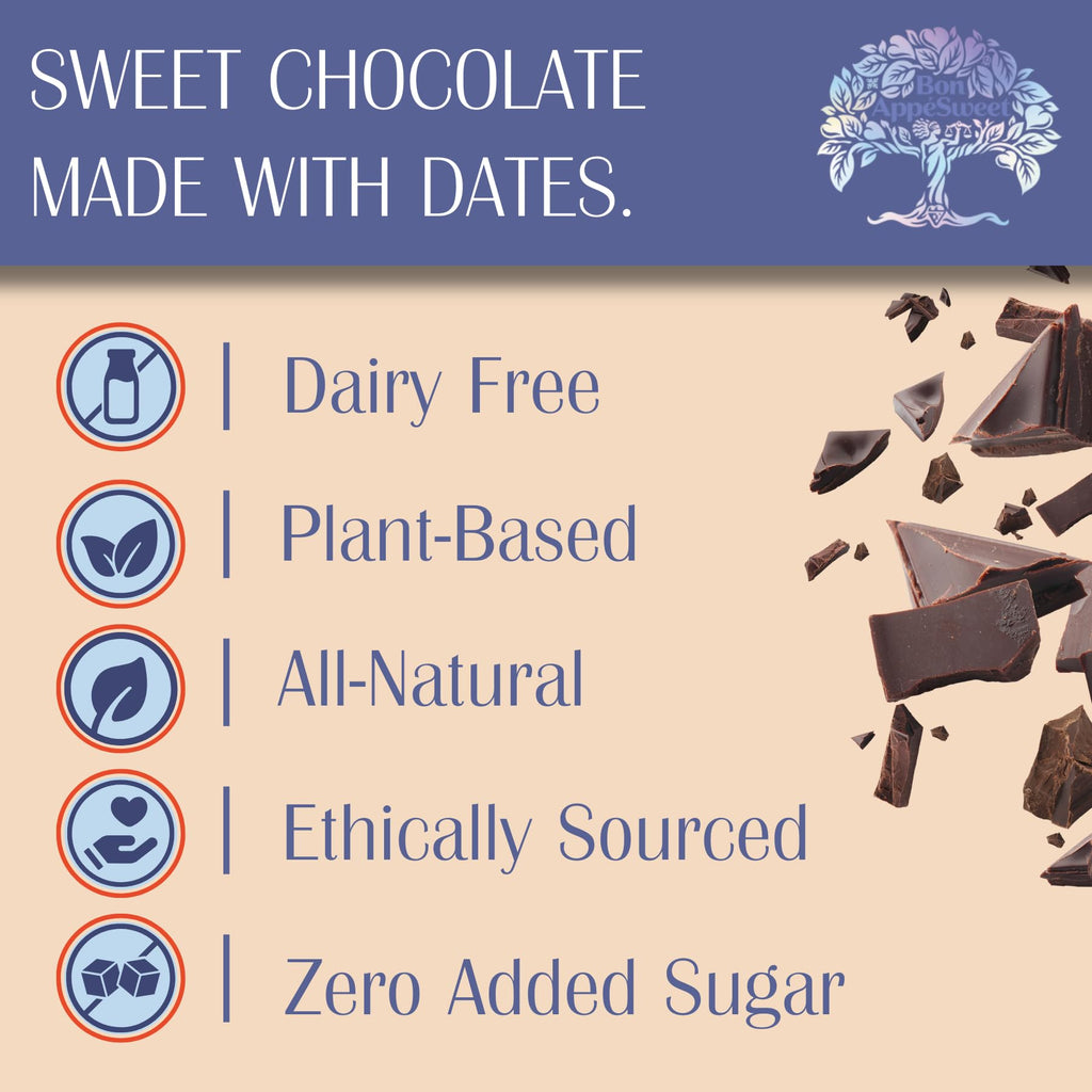 Bon Appesweet Date Sweetened Chocolate Bar - Better than Milk Chocolate | 2.2 Ounce (Pack of 5) | Organic, Zero Added Sugar, 54% Cacao, Plant Based, Dairy Free, and Guilt Free!