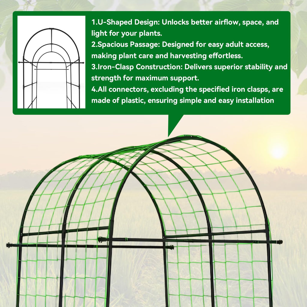 Trellume Garden Arch Trellis for Climbing Plants Outdoor - 83" H*71" W*43" L Large Rustproof Garden Trellis, Heavy Duty Grape Trellis, Tunnel Trellis for Melons, Pumpkins, Cucumbers, Peas(Black)
