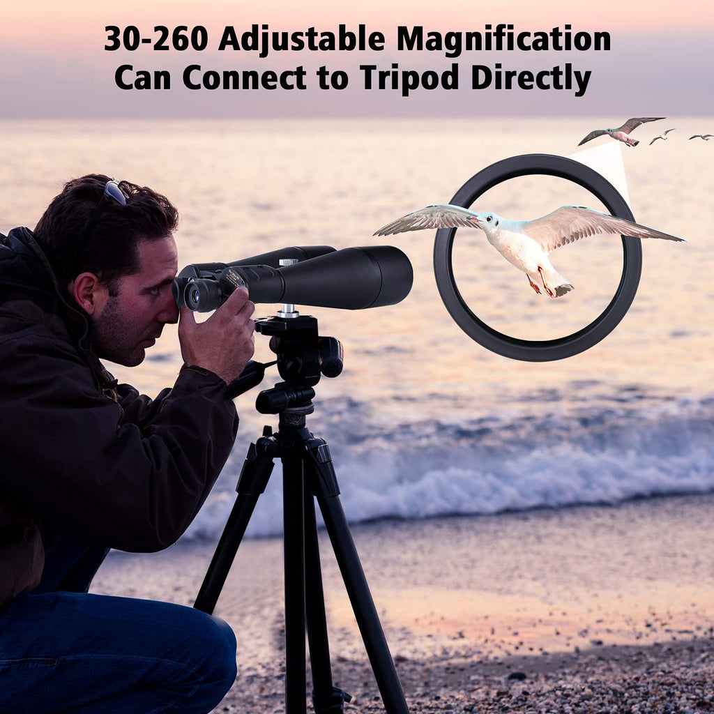 30-260X80 High Power Binoculars for Adults, Outdoor Long Range Binoculars for Birdwatching Hunting Stargazing Travel with Tripod Adapter and Carrying Case (Black, 30-260X80)