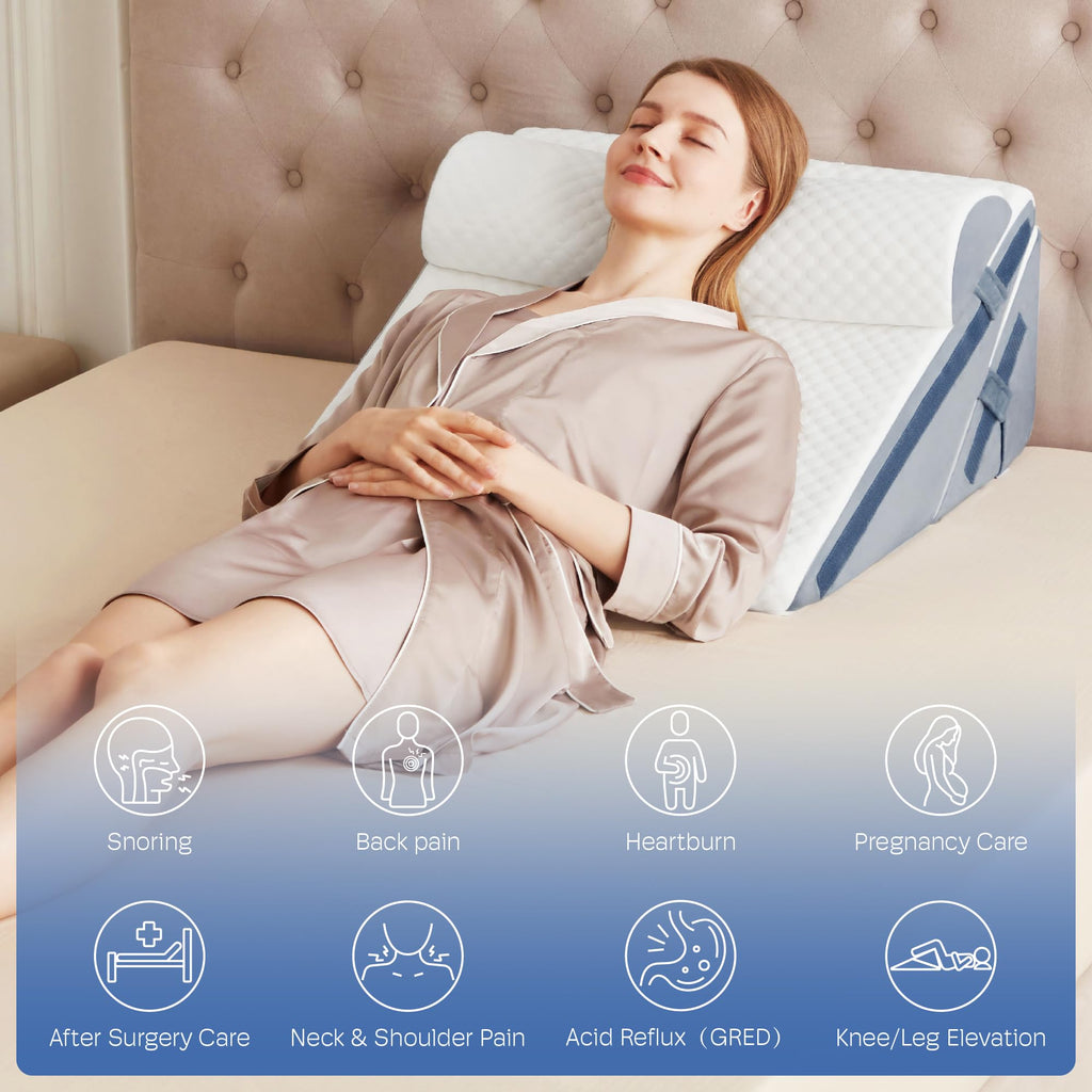 Simpledad 3PCS Wedge Pillow, Orthopedic Wedge Pillow for Acid Reflux, Back Pain Relief, Cooling Memory Foam Top, Bed Wedge Pillows for Headboard, Sleeping, Snoring, Back Support, After Surgery.