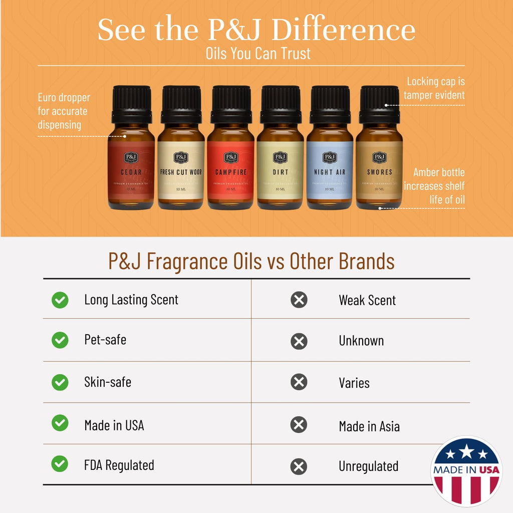 P&J Trading Fragrance Oil Camping Set | Campfire, Smores, Dirt, Fresh Cut Wood, Night Air, and Cedar Candle Scents for Candle Making, Freshie Scent, Soap Making Supplies, Diffuser Oil Scents