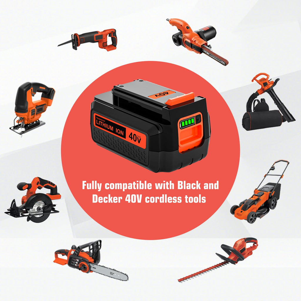 2Pack 40V 3.6Ah Replacement Battery and Charger for Black and Decker 40V Battery Lithium LBX2040 LBXR36 LBXR2036 LST540 LCS1240 LBX1540 Compatible with Black Decker 40V String Trimmer Tool(3Pack)