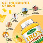 2 Pack Iron Gummies for Women & Men - Vegan Iron Supplement for Anemia & Iron Deficiency, with Vitamin B12, Vitamin C, Zinc, Folate - Energy Boost, Sugar-Free, Pineapple Flavor, 120 Count