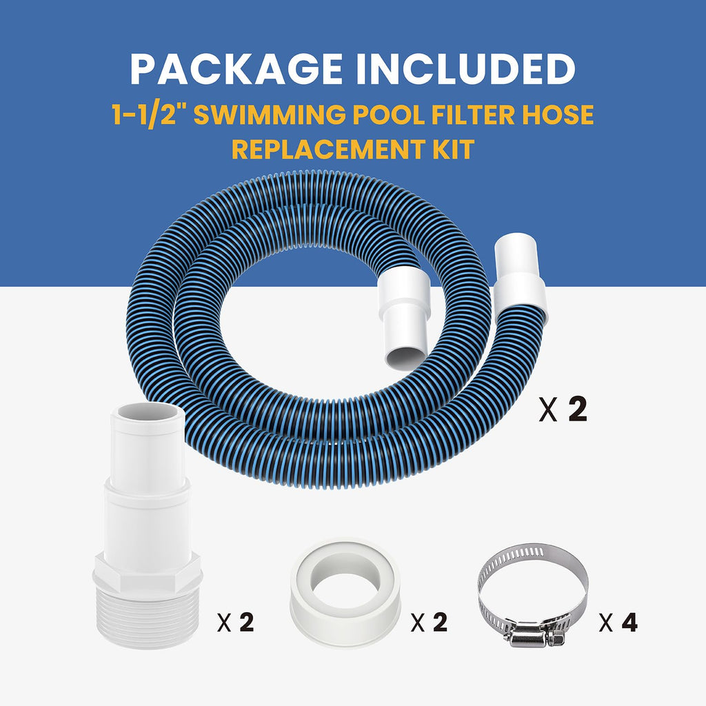 1 1/2" Swimming Pool Filter Hose Replacement Kit,Universal 1.25/1.5 Inch Hose Adapter & 1.5"Pool Vacuum Hose for Above Ground Pool,2 Pack 6 Feet Replacement Hose Suitable for Pump - Filter - Heater