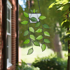 Rswardeleco Stained Glass Window Hanging, Green Leaf Plant Suncatcher Decor