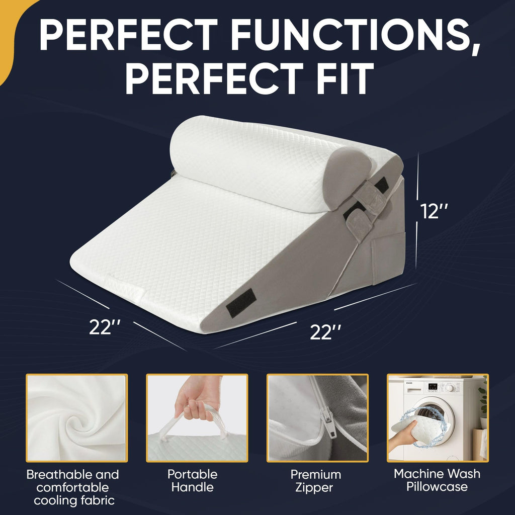 10-in-1 Adjustable Design 3PCS Wedge Pillow for Sleep Apnea, Wedge Pillow for Acid Reflux Relief, Orthopedic Headboard Bed Wedge Pillow for Sleeping, Neck & Back Support for Snoring and Reading