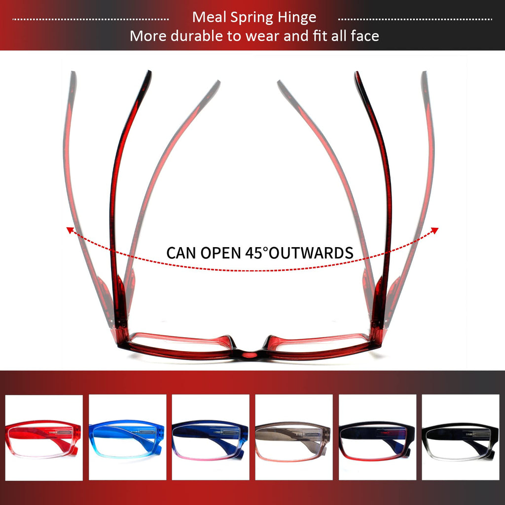 JOSCHOO 6 Pack Computer Reading Glasses for Women and Men with Comfortable Spring Hinges for Men and Womens Readers (6 Mix Clour, 2.50, x)
