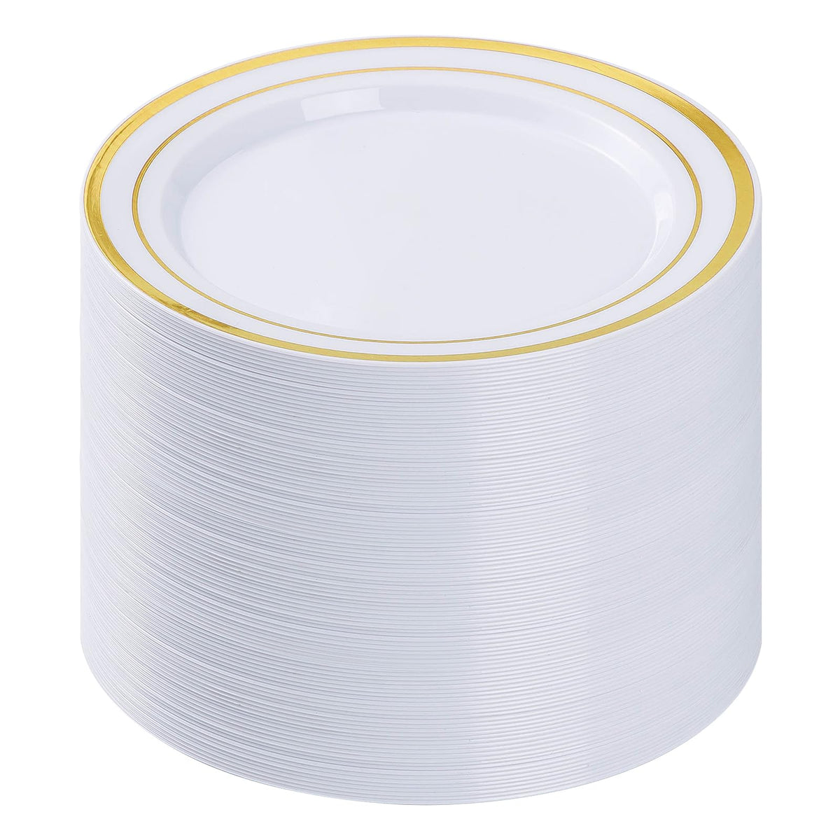 BESTVIP 100Pcs Gold Plastic Plates, 10.25 Inch Disposable Dinner Plates