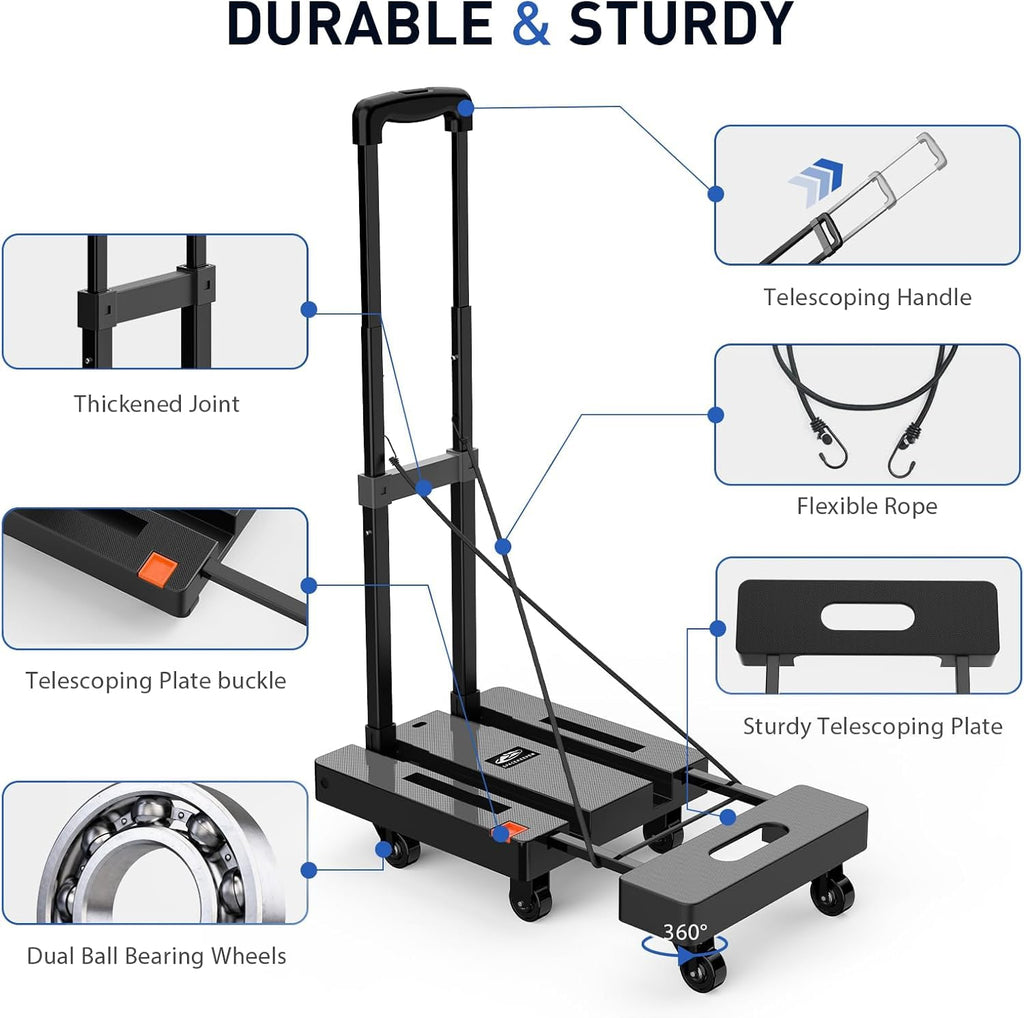 SPACEKEEPER Folding Hand Truck, 500 LB Heavy Duty Luggage Cart, Black